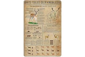 NEGLAI Metal Tin Signs White-Tailed Deer Knowledge Hunting Knowledge Poster Farmhouse Farm Home Kitchen Club Wall Decor 16x12 Inch
