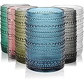 WYIPOLZI 15 oz Hobnail Drinking Glasses Set of 6, Embossed Glass Tumblers Highball Glasses Cups Colored Vintage Glassware Set for for Juice, Beer, Cocktail and Various Mixed Drinks