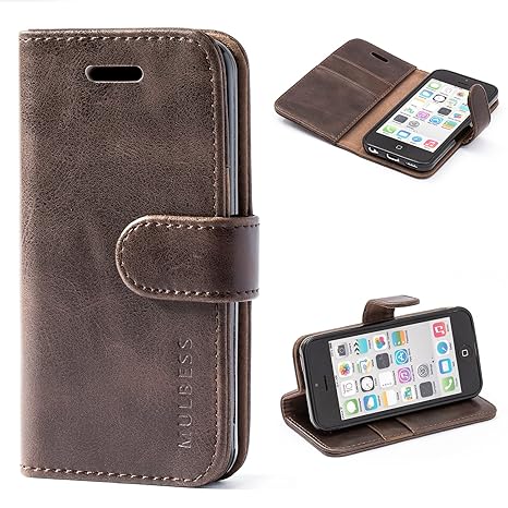 Mulbess Ledertasche im Ständer Book Case / Kartenfach für Apple iPhone 5C Tasche Hülle Leder Etui,Vintage Braun