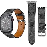 REYUIK Leather Band Compatible with Apple Watch iWatch 38mm 40mm 41mm 42mm 44mm 45mm 49mm Women Men, Luxury Designer Leather Wristband for iWatch Ultra/Ultra 2 Series 9 8 7 6 5 4 3 2 1 SE SE2