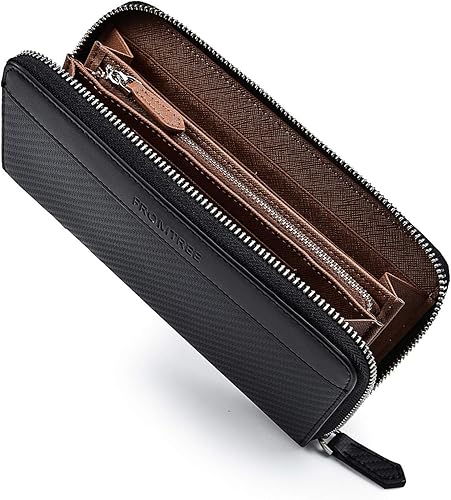 Amazon Fromtree カーボンレザー 長財布 本革 Ykk製 ブラウン 財布