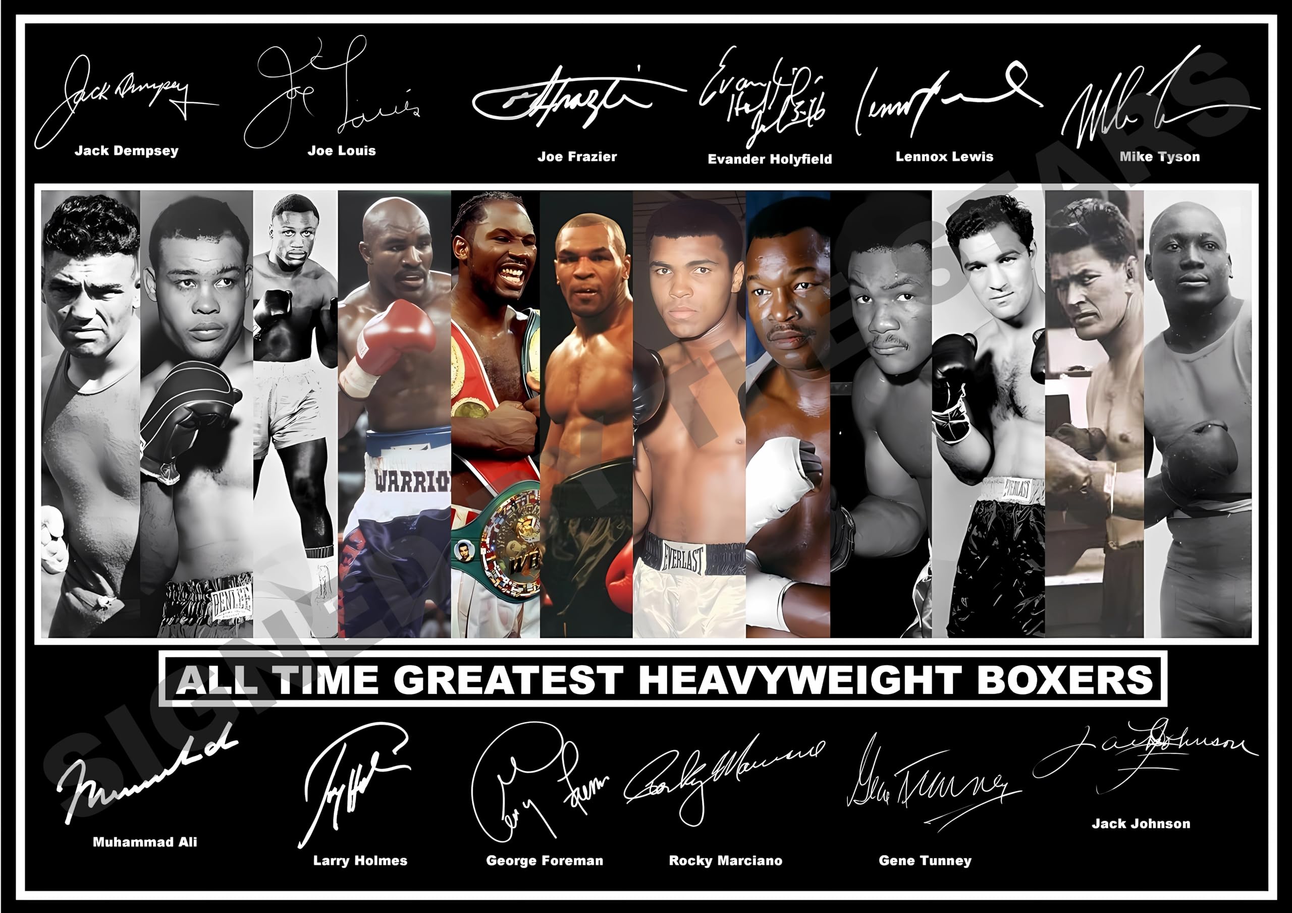 Stunning Quality All Time Greatest Heavyweight boxers Signed/Autographed Print. Boxing Muhammad Ali, Mike Tyson etc etc (A4 Print 29.7cm x 21cm)