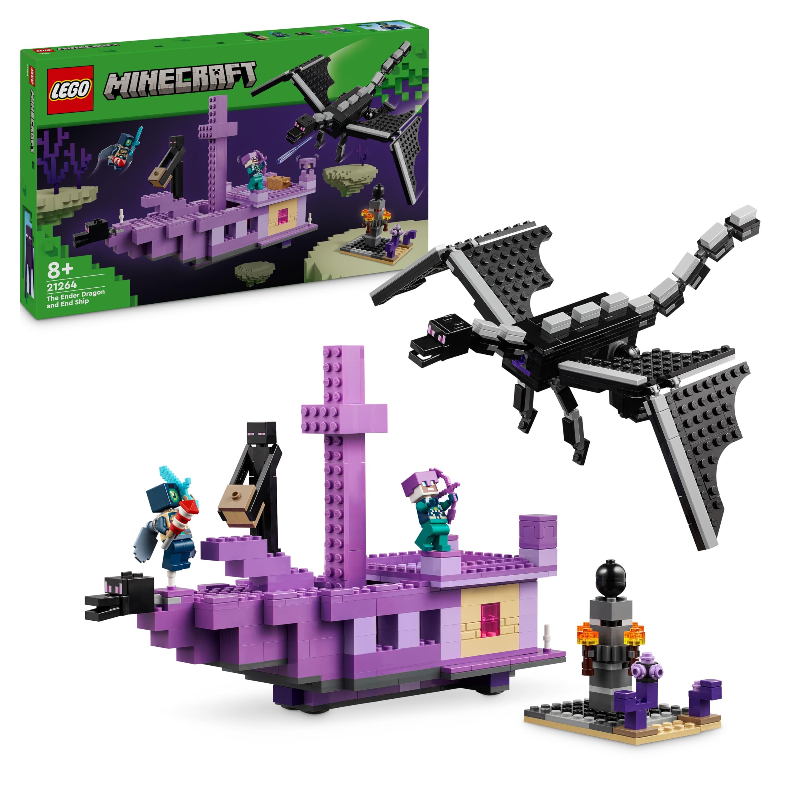 LEGO Minecraft The Ender Dragon and End Ship Toy - Play & Display Set with a Boat, Dragon and 3 Figures incl. an Enderman - Gamer Gift for 8+ Year Old Boys & Girls - 21264