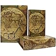 Jolitac Decorative Book Boxes World Map Pattern Antique Book Invisible box with Magnetic cover, Faux Wood Set of 3 Storage Set (Map)