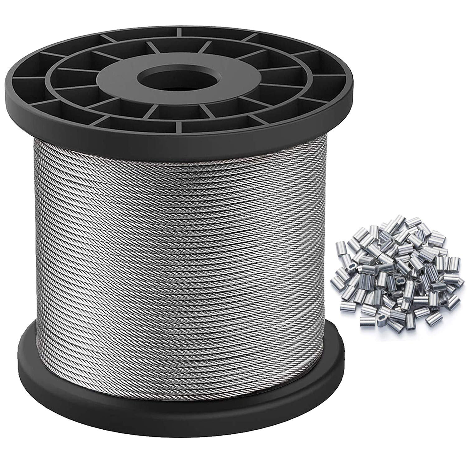 Photo 1 of Wire Rope, 1/16 Wire Rope, Stainless Steel 304 Wire Cable, 328FT Length Aircraft Cable with 100pcs Sleeves Stops, 7x7 Strand Core, 368 lbs Breaking Strength Perfect for Outdoor,Yard,Garden or Crafts