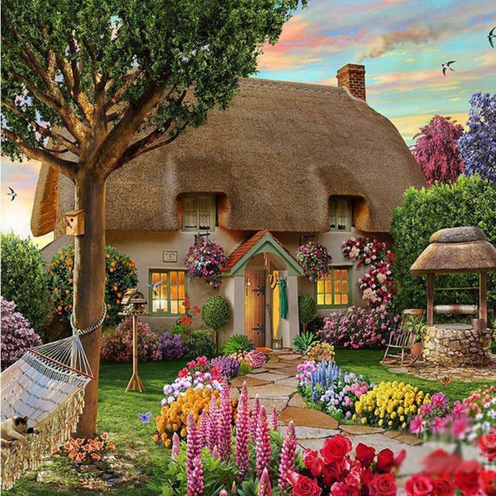 Hut,DIY 5D Diamond Painting Full Drill by Number Kits Crafts & Sewing Cross Stitch, Arts Craft for Wall Decor Stickers