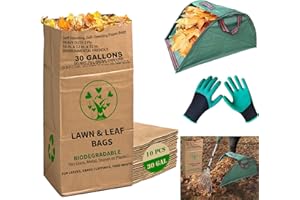 AimGrowth 30 Gallon Heavy Duty Brown Paper Lawn and Leaf Bags with 20 GAL Dustpan-Type Bag, 2-Ply Heavy Duty Large Kraft Paper Bags (10 Count) | Tear Resistant Yard Waste Bag for Home and Garden