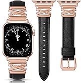 Minyee Leather Band Compatible with Apple Watch 42/41/40/38/44/45/46/49mm Women,Dressy Slim Premium Leather Strap with Designer X-Shape Metal Buckle for iWatch Series 11 10 9 8 7 6 5 4 SE/Ultra 3 2 1