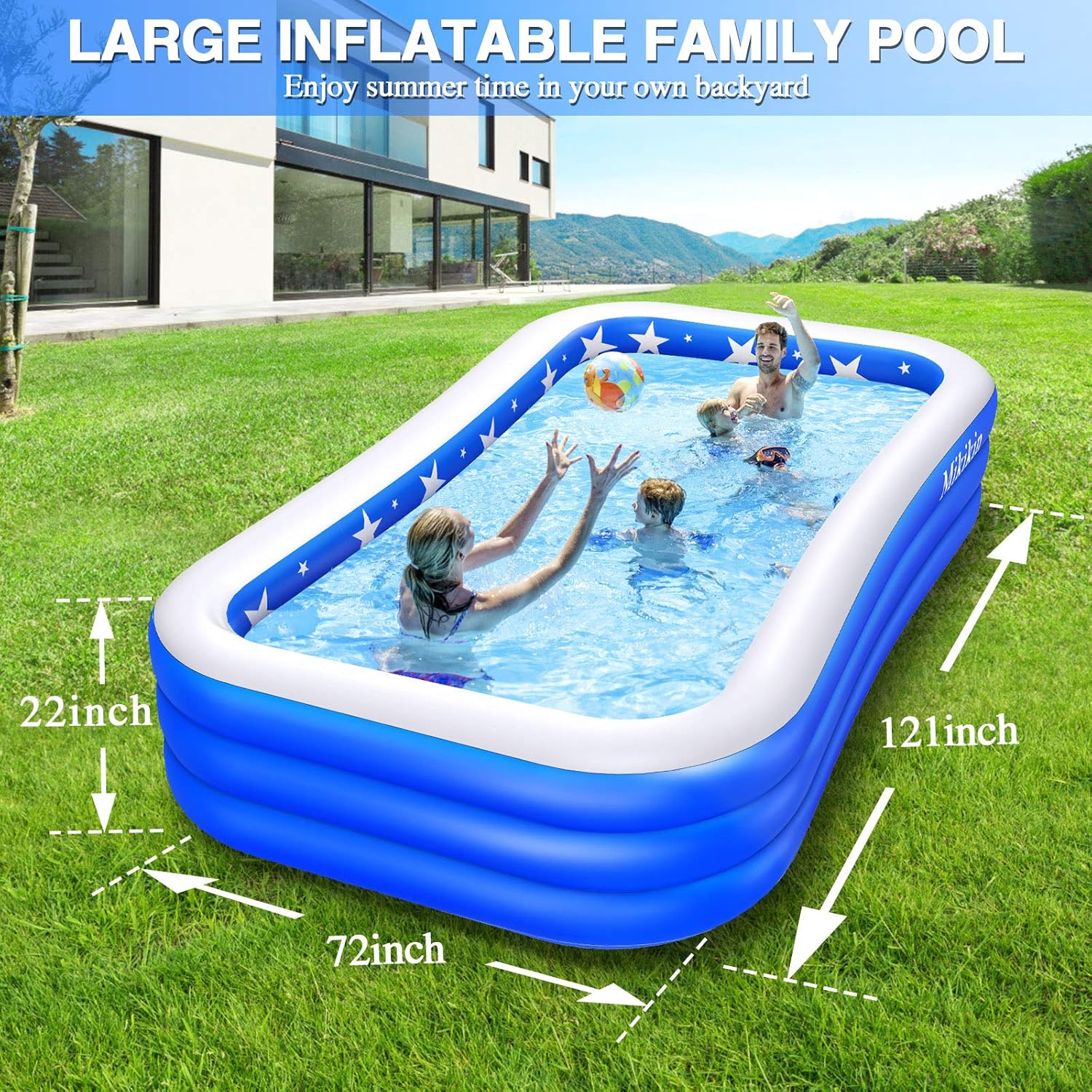 Inflatable Family Swimming Pool, Inflatable Pool for Kiddie, Kids, Adults, Toddlers, Infant, 120" X 72" X 22" Oversized Blow Up Lounge Pools, Easy Set Swimming Pool for Outdoor, Garden, Backyard: Kitchen & Dining