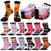soxitoevy 12 Pairs Halloween Crew Socks for Women Girls, Novelty Funny Sock | Funny Halloween Themed Crew Socks, Pumpkin Ghost Bat Prints, Ideal for Costume Parties and Holiday Celebrations, Size 7-9