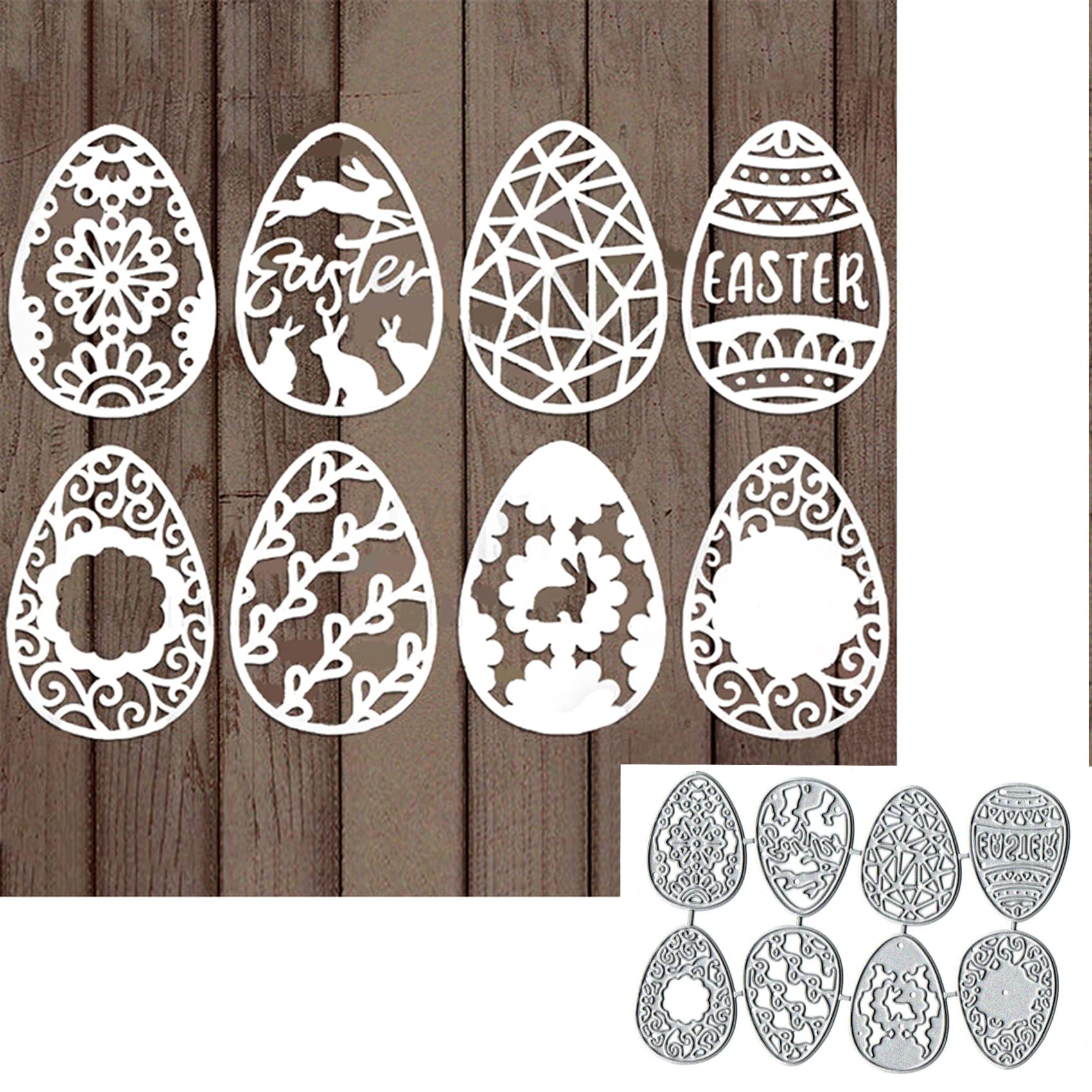 6PCS Beautiful Egg Metal Die Cuts,Easter Bunny Eggs Rabbit Flower Lace Cutting Dies Cut Stencils for DIY Scrapbooking Album Decorative Embossing Paper Dies for Card Making