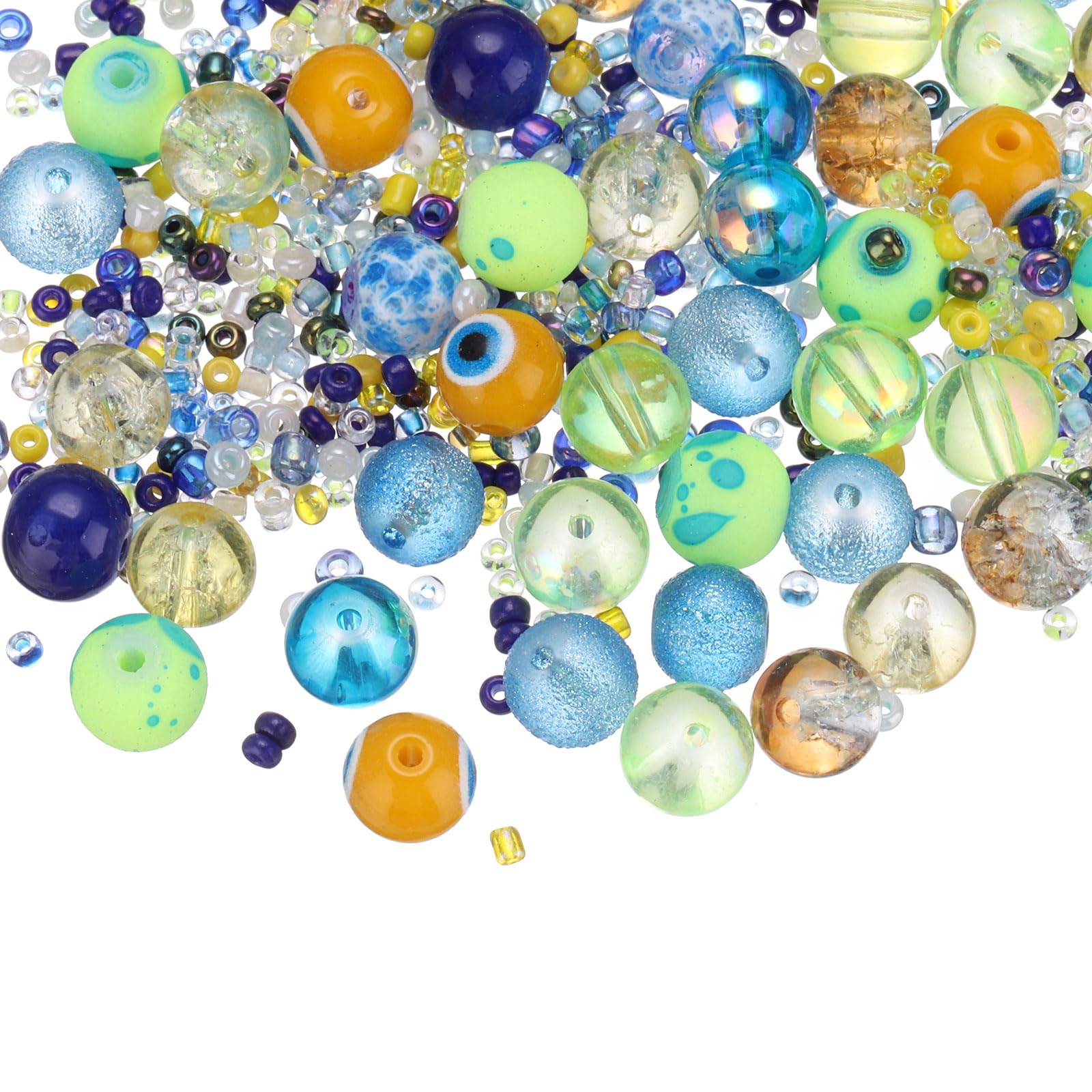 PATIKIL 2-8mm Assorted Glass Resin Beads, Cracked Gravel Round Beads Small European Spacer Seed Bead Mixed Bulk with Hole for Jewelry Making DIY Bracelet Crafts Necklace, Yellow/Dark Blue