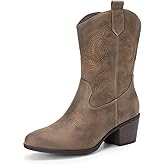 DREAM PAIRS Cowboy Boots for Women, Mid Calf Cowgirl Boots with Embroidery Round Toe Western Chunky Low Heel Shoes