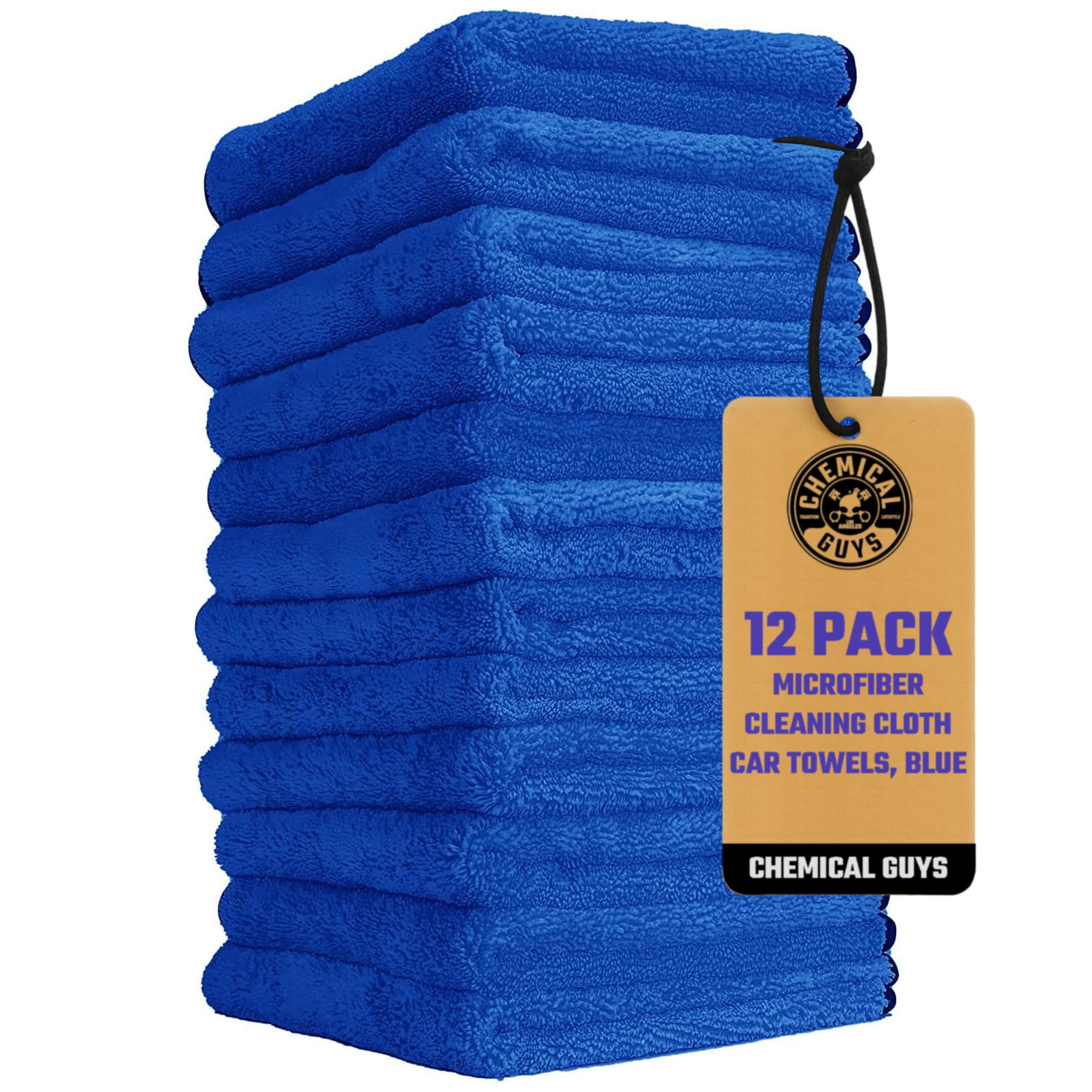 Chemical Guys MIC110012 Professional Grade Premium Microfiber Towels, Blue (16 Inch x 16 Inch) (Pack of 12) - Safe for Car Wash, Home Cleaning & Pet Drying Cloths Image