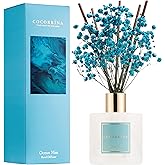 COCORRÍNA Reed Diffuser - Ocean Mist 6.7 Fl.oz Reed Diffuser Set with Sticks & Preserved Baby's Breath, Reed Diffuser for Home Bathroom Shelf Decor