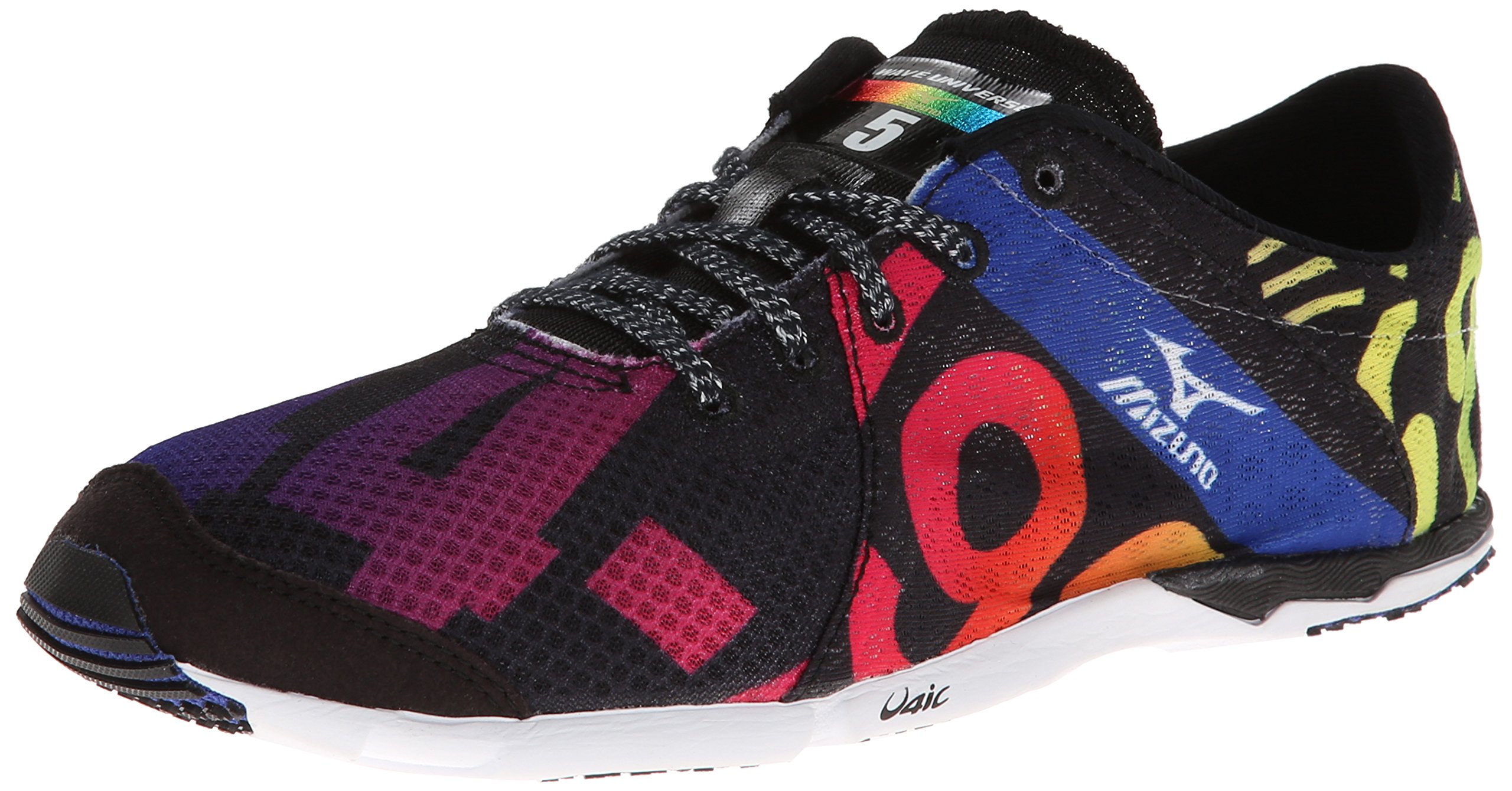 Mizuno Women's Wave Universe 5 Running Shoe,Black/White/Rainbow,8 B US on