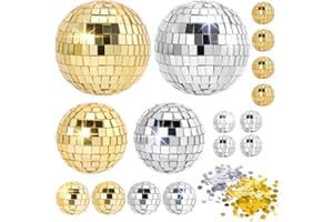 Ayfjovs 18 PCS Disco Ball Cake Decoration Disco Ball Cake Toppers Disco Table Decoration Cake Centerpiece with Confetti Decor 70s Disco Themed Cake for Birthday Theme 70s Party Supplies(Silver&Gold)