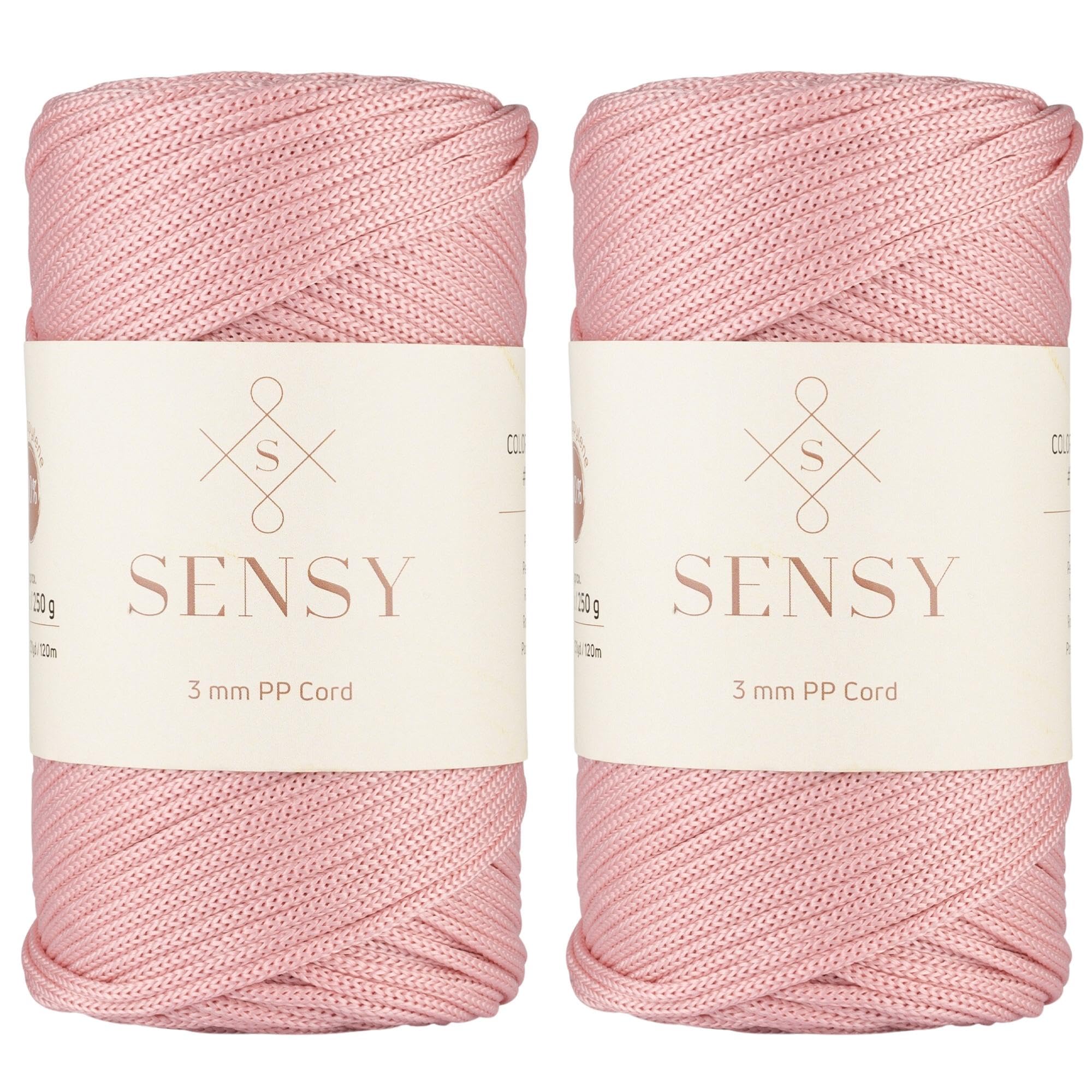 Sensy Premium 3mm 131 Yards Polyester Rope 100% Polypropylene Cord Macrame Cord 3mm Crochet Bag Cord Macrame Rope Crochet Thread Gift for Knitter (Pink)