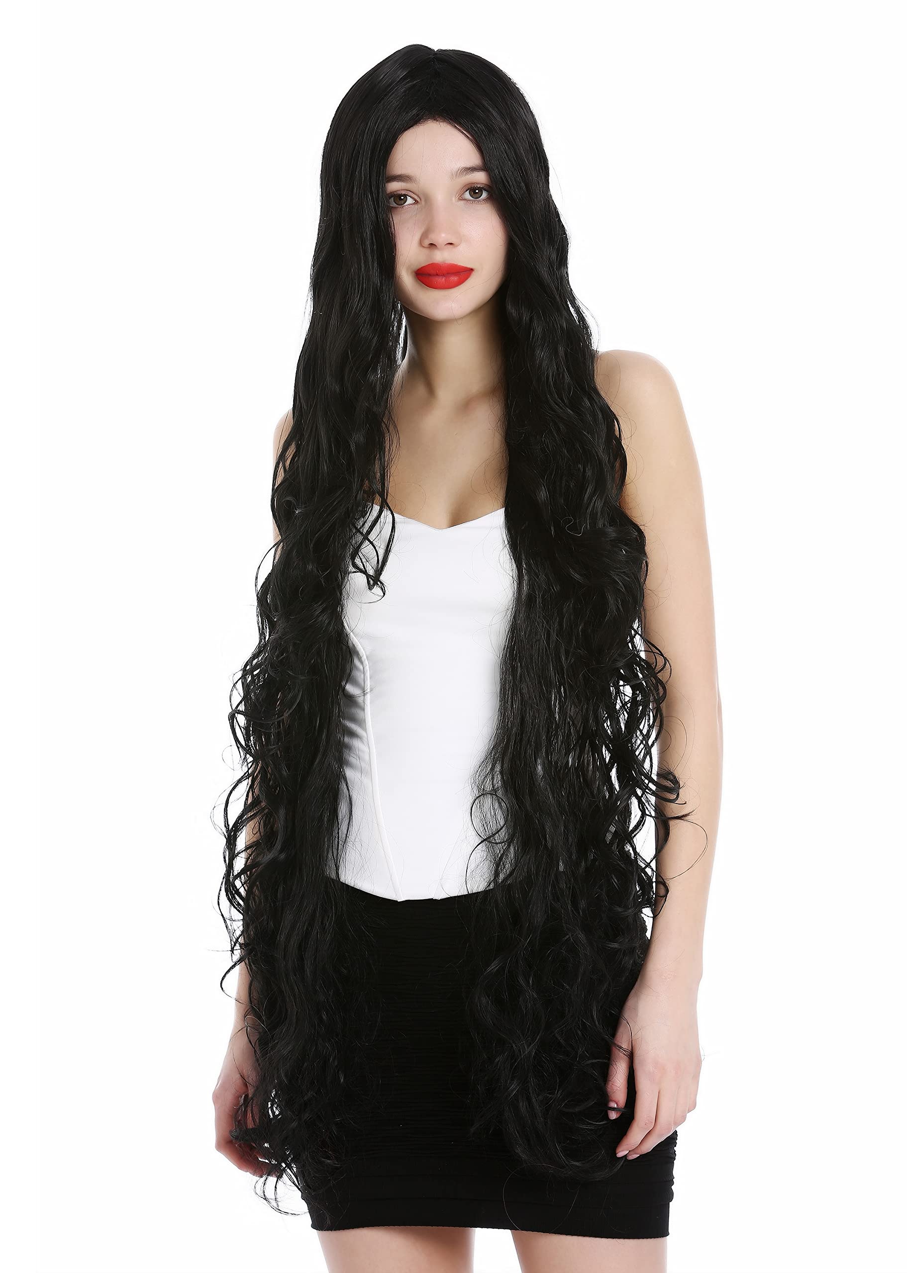 WIG ME UP - VK-40-1B Lady wig extremely long wavy to slightly curled curls middle parting black