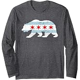 Sweet Vintage Retro Chicago City Flag Bear Print Long Sleeve T-Shirt