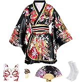 CRFASIBE Geisha Costume for Women,Japanese Kimono with Fox Mask & Accessories,Anime Cosplay Halloween Costumes,S