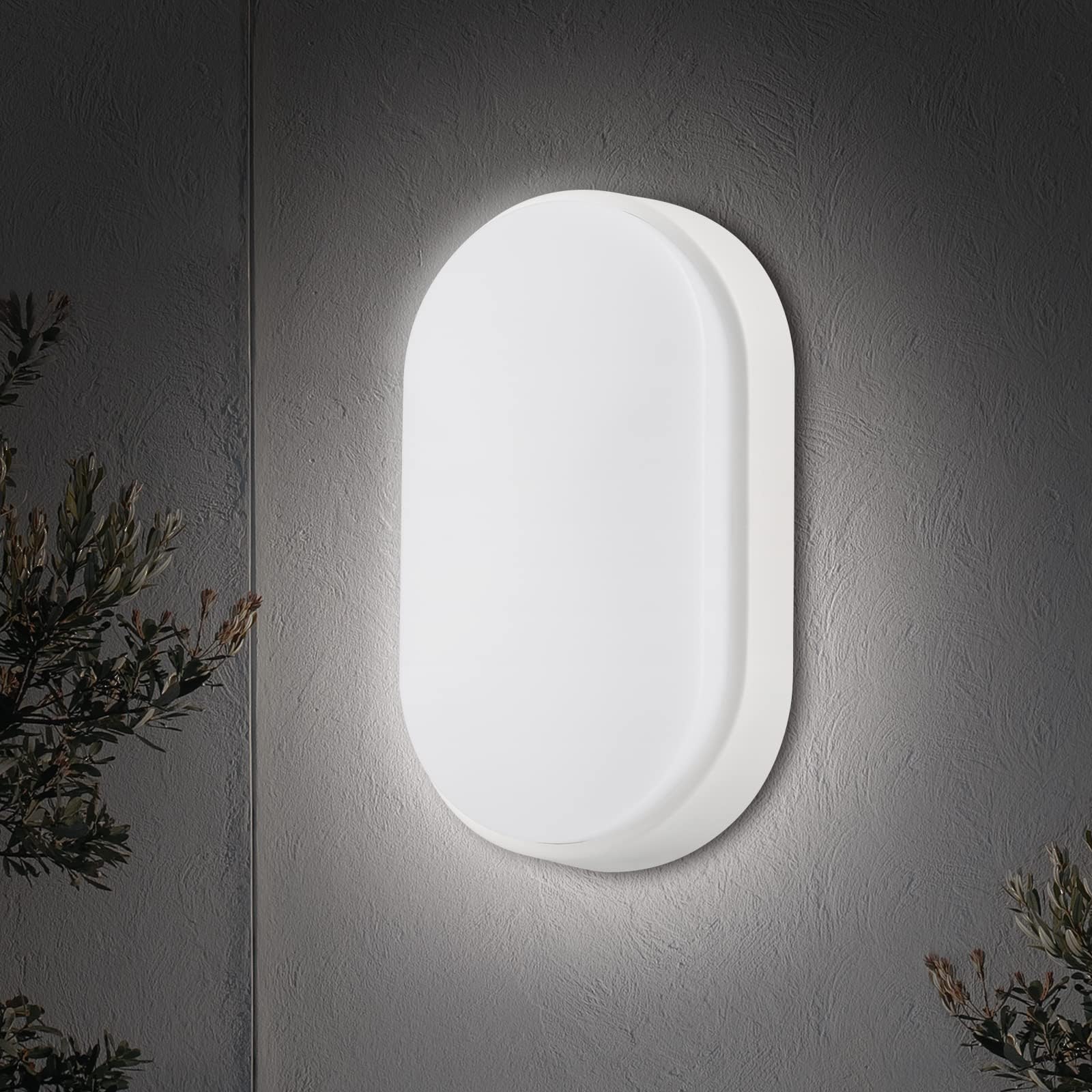 18W LED 4000K IP65 Flush Wall Mounted Oval Bulkhead Light Fitting with White Trim for Indoor, Outdoor, Bath, Office, Hallway, Corridor, Utility, Garden, Shed, Workshop, Patio etc- Improved Version