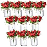 XunYee 10 Set Mason Jar Table Centerpiece with Flower Mason Jar Flower Centerpiece Vases Decor for Engagement Party Bridal Shower Centerpieces Wedding Reception Table Decor(Red Rose)