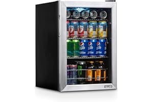 NewAir Beverage Refrigerator Cooler, 90 Can Capacity Fridge in Stainless Steel, Adjustable Shelves and Glass Door, Small Refrigerator, Beer or Soda Can Organizer, Mini Fridge for Bedroom, Home Office