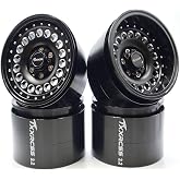 Txxrcss 2.2 Aluminum Beadlock Wheels Adjustable 2 Offsets Rims for 1/10 RC Crawler 4PCS (Black)