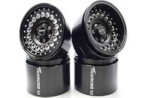 Txxrcss Adjustable 2 Offsets RC 2.2 Beadlock Wheels Rims Hub 1/10 Crawle Wheel Car Aluminum for Remote Control SCX10 Capra Wraith Trx4 Upgrades (4PC) (Bright Black)