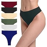 GAREDOB 6 Pack Women's Ribbed Cotton Thongs High Waist Seamless Panties Plus Size High Rise No Show Underwear