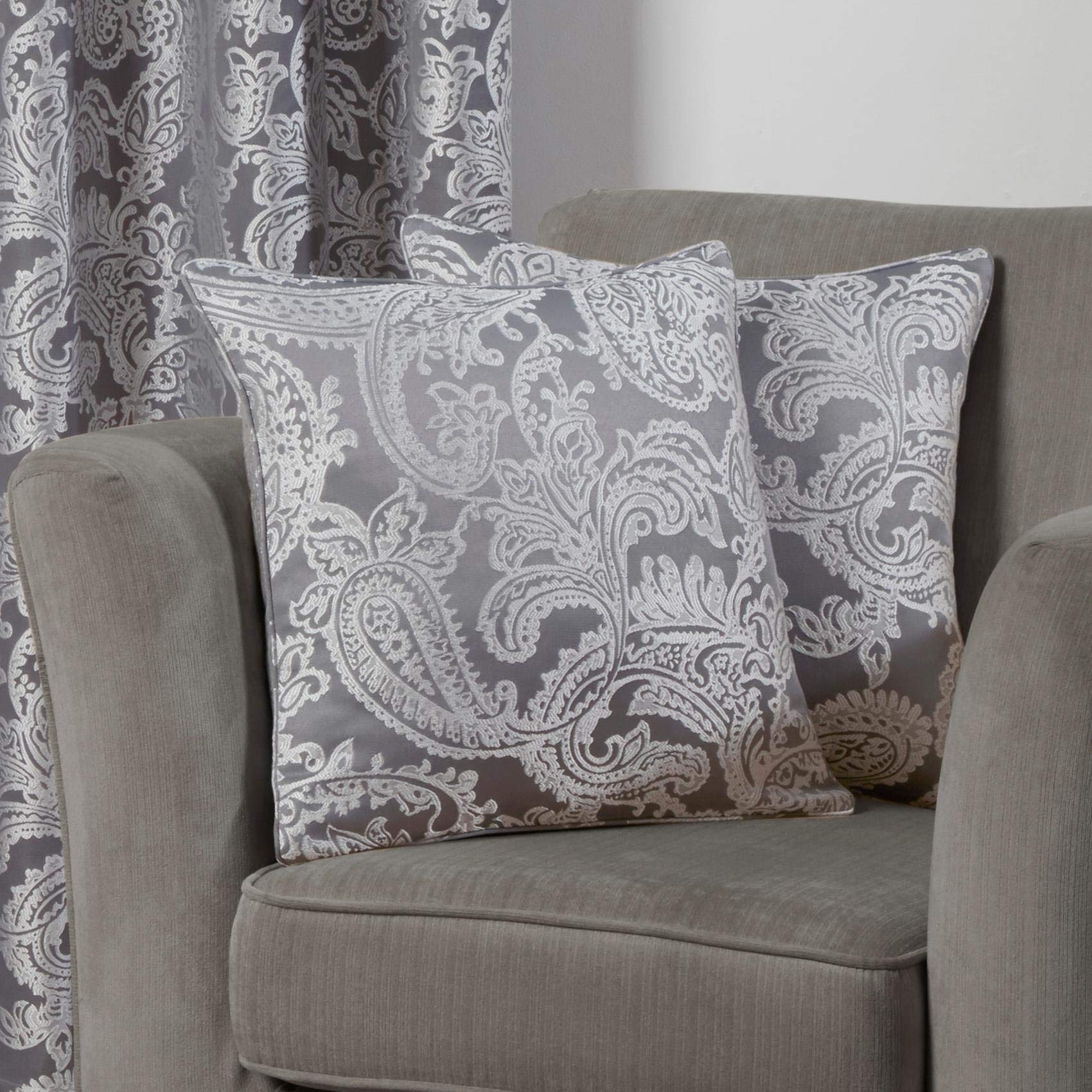 Emma Barclay Duchess - Jacquard Cushion Cover in Silver - 17x17 (43x43cm)