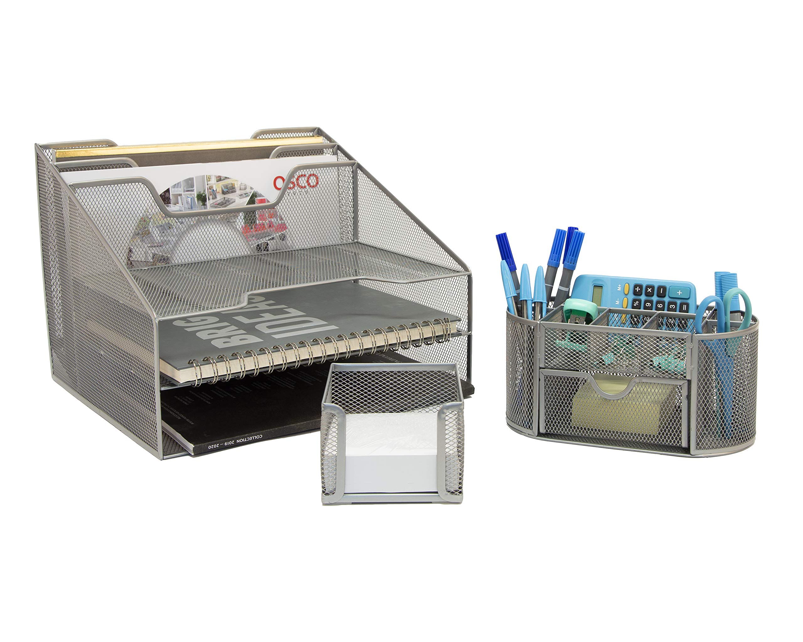 OSCO Three Piece Office Set - Silver Wiremesh (WMSET05)