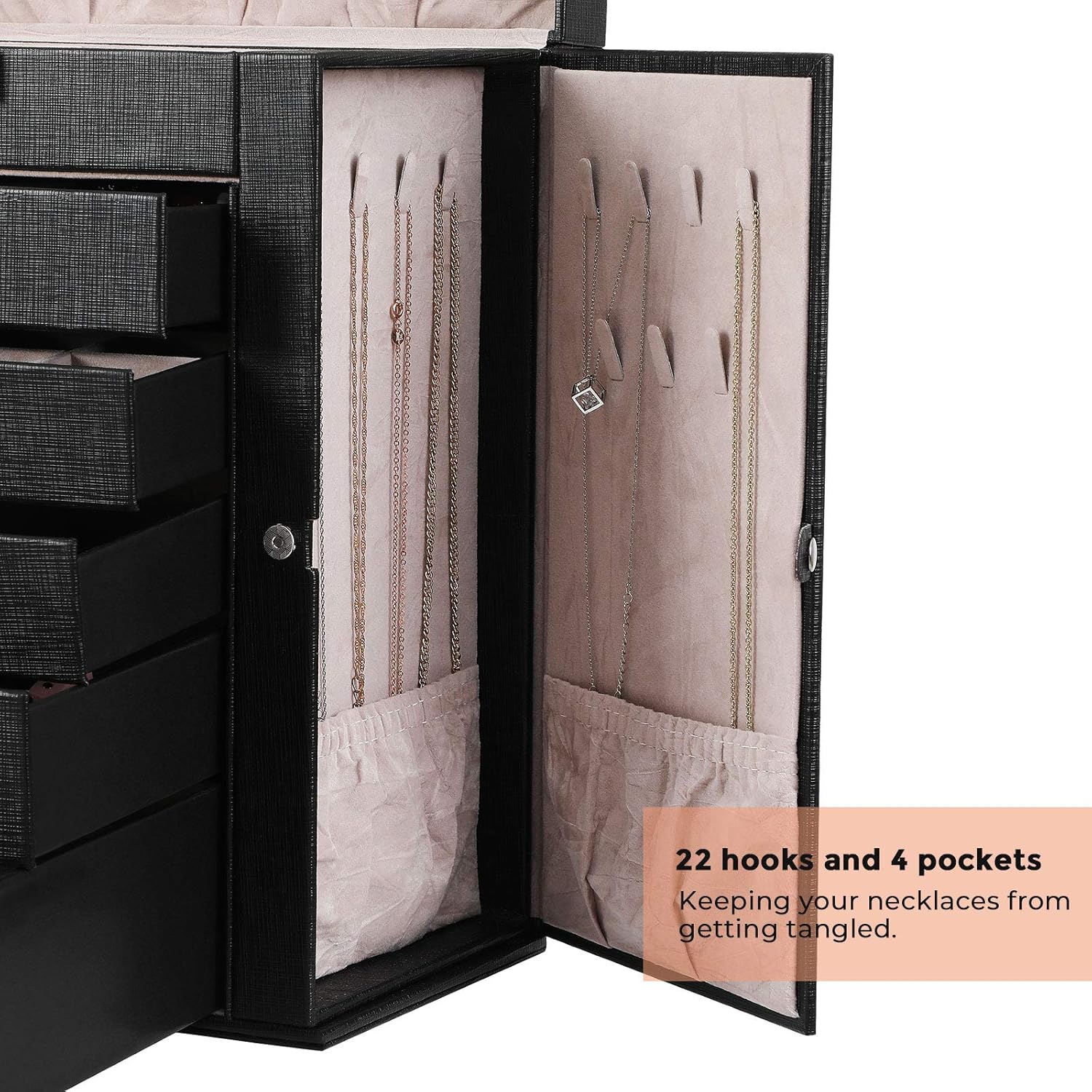ANWBROAD 6 Tier Huge Jewelry Box Jewelry Organizer Box Display Storage Case Holder with Lock Mirror Girls Jewelry Box for Earrings Rings Necklaces Bracelets Earrings Gift Black Faux Leather UJJB004B: Home & Kitchen