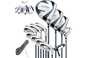 PGM 18 Pieces Men’s Golf Club Set 12pcs Clubs – Titanium #1 Driver, Draw-Biased Hybrid, High-Strength Irons, Forgiving Putter, Stand Bag with 5 Head Covers