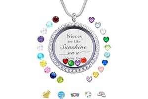 BEFFY Best Gifts for Niece Aunt, Floating Living Memory Locket Necklace Pendant with Charm & Birthstone for Women