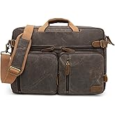 CoolBELL Laptop Messenger Bag Vintage Shoulder Bag Convertible Backpack Retro Briefcase Versatile Travel Bag Fits 17.3 Inch Laptop For Men Business (Waxed Canvas Brown)