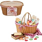 Fisher-Price Wood Pretend Play Toy Picnic Basket, 31-Piece Wooden Food Playset for Preschool Kids Ages 3+ Years