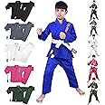 POZTEV Kids Brazilian Jiu Jitsu Gi For Kids BJJ Gi Youth Grappling Kimonos Preshrunk Lightweight Martial Arts Uniform
