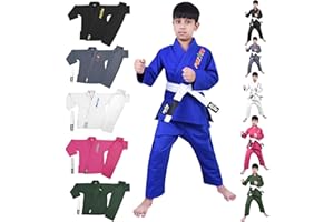POZTEV Kids Brazilian Jiu Jitsu Gi For Kids BJJ Gi Youth Grappling Kimonos Preshrunk Lightweight Martial Arts Uniform
