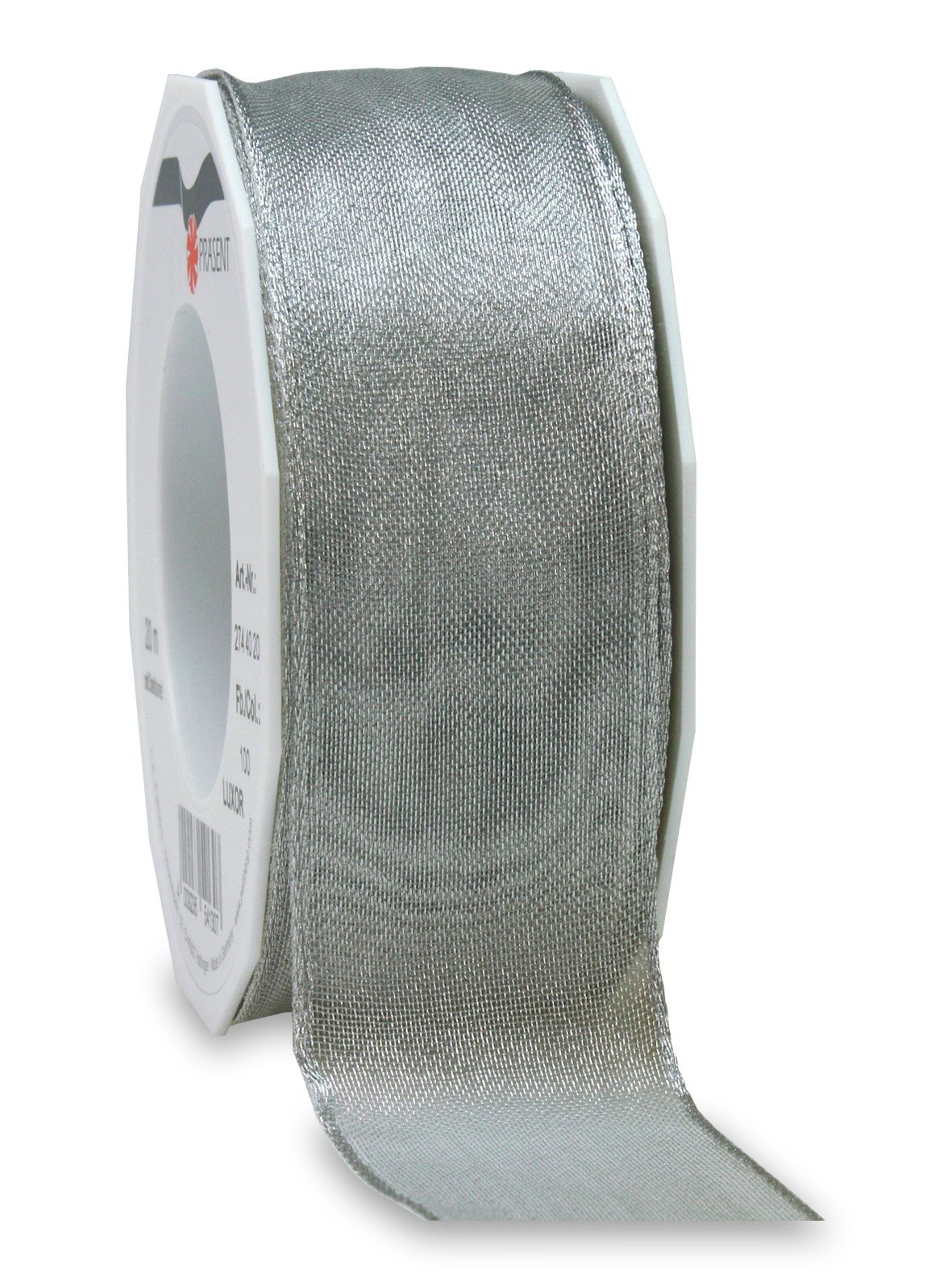 Präsent - Luxor Wired Ribbon Silver 20-m-Roll 40 mm width
