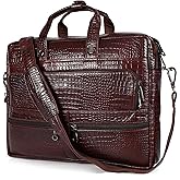 Leder Luxus Crocodile Embossed leather bag for men, 5 Zipper Pockets with Spacious Compartments.,12 x 16 x 4 inches.