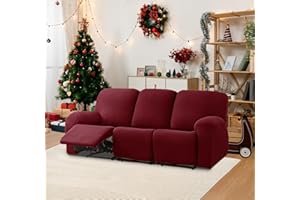 HDCAXKJ 100% Waterproof 8-Piece Recliner Couch Cover for Reclining Couch 3 Seat Stretch Soft Recliner Sofa Covers for 3 Cushion Couch Recliner Set Christmas Slipcovers Protector (Wine Red, 3 Seat)