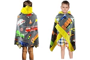 DASHN PRODUCTS Hooded Bath Beach Towel for Kids - Truck - Large 50"x30" Inch Cotton Soft Absorbent with Hood for Toddler, Boys, Girls - Wrap/Bathrobe for Pool, Travel, Camping, Swimming
