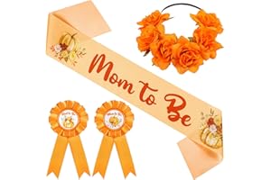 Ceenna Fall Baby Shower Decorations Pumpkin Mom to Be Sash and Dad to Be Pin Flower Crown Orange Mommy Sash Set for Gender Reveals Party Shower Party Favors for Boys Girls Pregnancy Props Gift