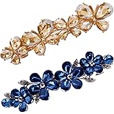 QXUJI 2PCS Rhinestone Hair Clip, Metal Bridal Flower and Butterfly Hair Barrettes, Sparkly Hair Jewelry Accessories, for Wedding Women and Girls, Dark Blue and Champagne Colors