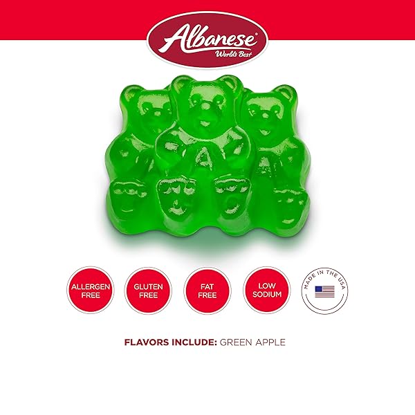 ALBANESE CANDY, GREEN APPLE GUMMI BEARS, 5-POUND BAG