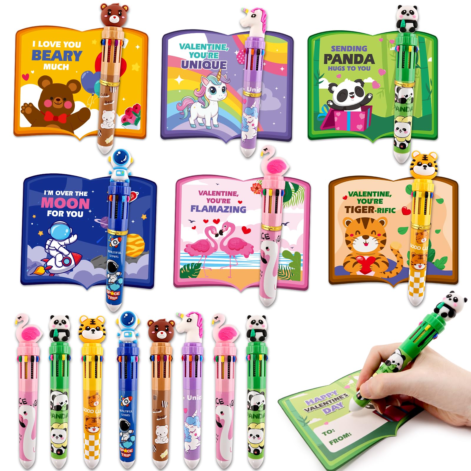 Photo 1 of Shemira 24 Pack Valentine's Day Cards for Kids, Valentines Day Gifts for Kids with Multicolor Ballpoint Pen, Valentine Exchange Cards for Kids School Classroom Party Favors, Valentine Greeting Cards
