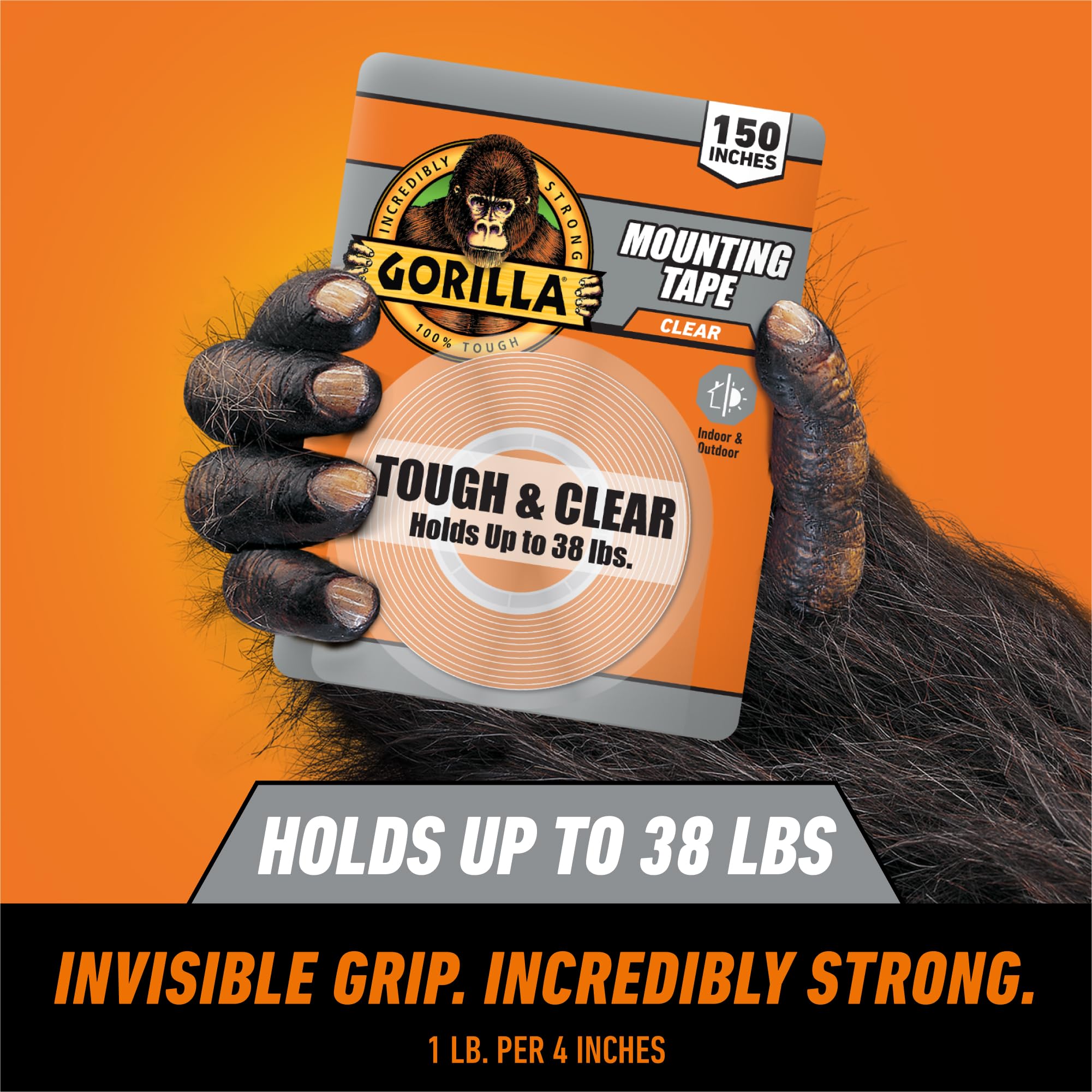 Gorilla Tough & Clear Double Sided Mounting Tape, Clear Tape, 1