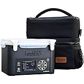LunchEAZE XL Cordless Heated & Electric Lunch Box – Battery-Powered, 6-Cup Capacity, 220°F, Automatic Scheduled Heating, Insulated Bag for Hot Meals Anywhere